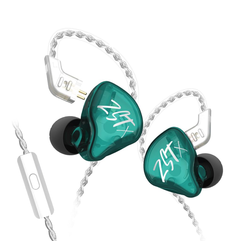 Concept Kart Kz Zst X Wired Iem Earphone With Mic, Hybrid Balance Armature With Dynamic (1Ba+1Dd) In-Ear Monitor Earbuds/Headphones With Detachable Cable For Musician Audiophile (Zstx With Mic, Cyan) - Image 2