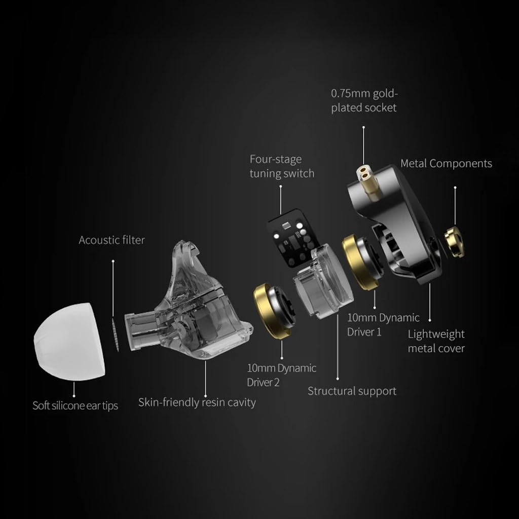 KZ Castor Pro in Ear Monitor with Mic, Dual 10mm Dynamic Driver, Harman Target Hi-Res Audio Quality, Oxygen Free Copper Flat Cable, HD Microphone, 0.78mm 2Pin & 3.5mm Plug Compatible - Image 3