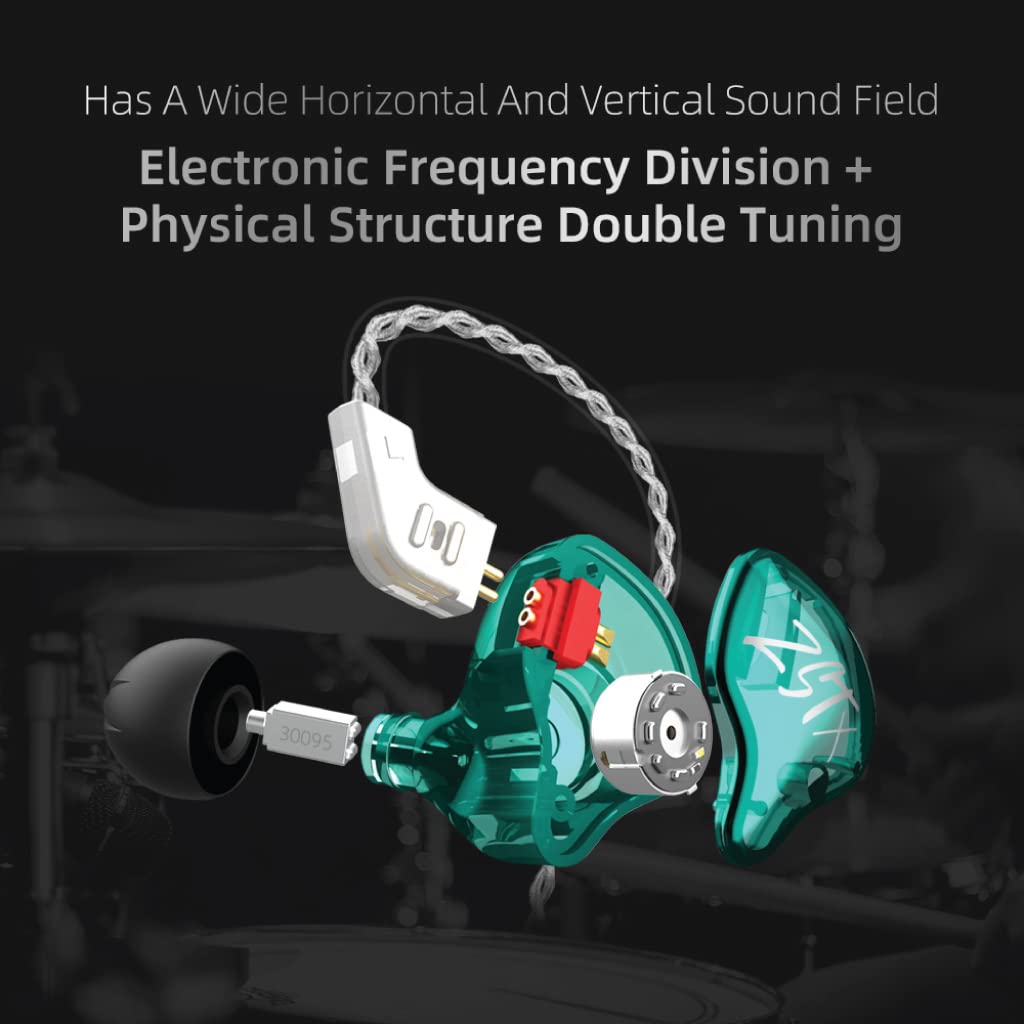 Concept Kart Kz Zst X Wired Iem Earphone With Mic, Hybrid Balance Armature With Dynamic (1Ba+1Dd) In-Ear Monitor Earbuds/Headphones With Detachable Cable For Musician Audiophile (Zstx With Mic, Cyan)