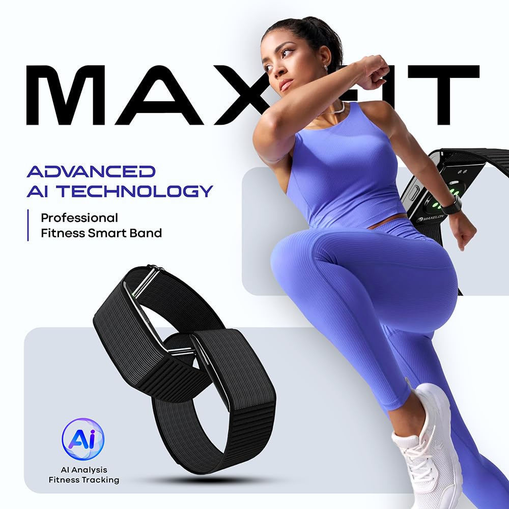 Maxelon Maxfit 2.0 Fitness Smart Band with Upto 47 Days Battery | 176+ Sports Modes | 24/7 Heart Rate, Stress,HRV Monitor | Supports 41 Languages | Screenless & Sleek | iOS/Android Support (Black) - Image 3