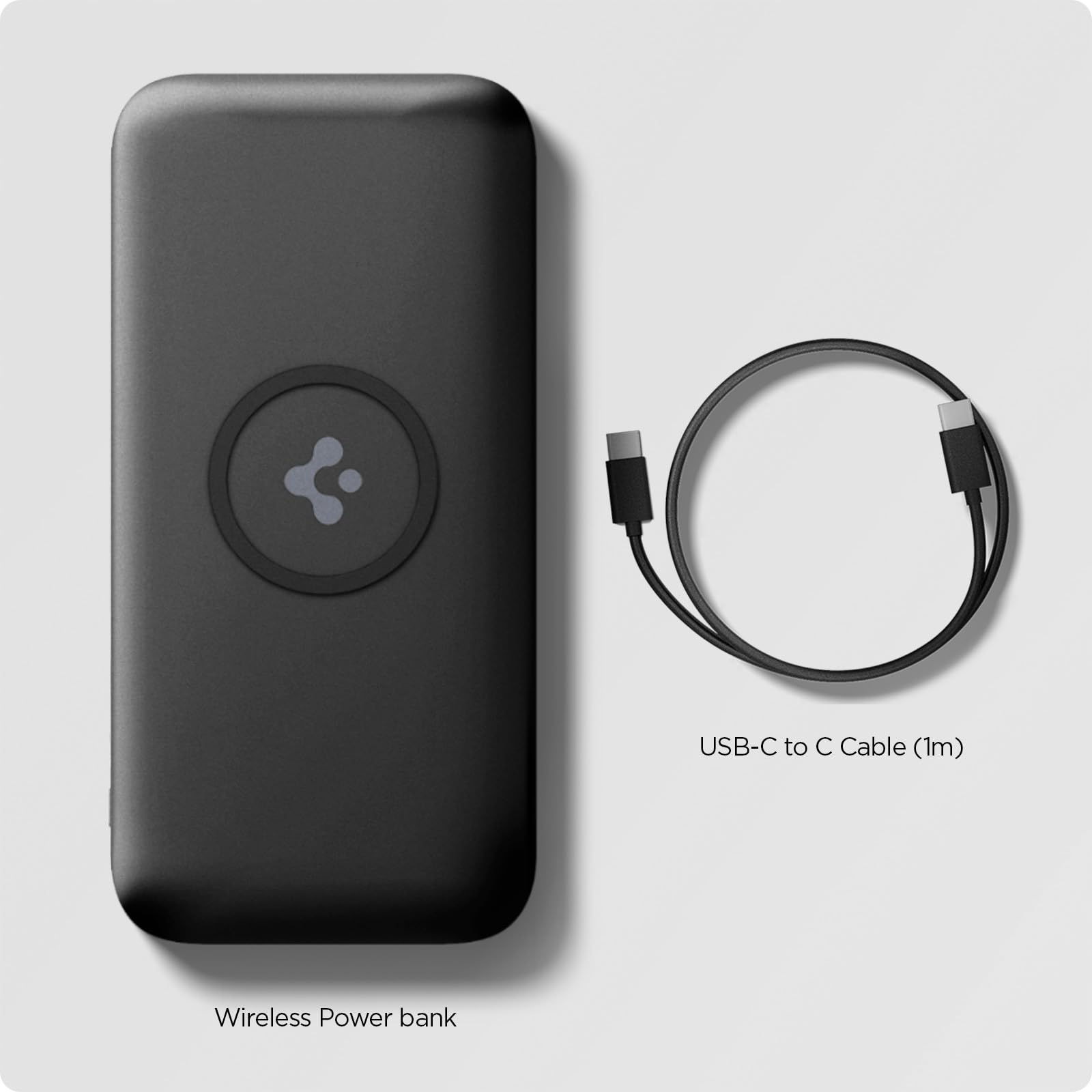 Spigen 2 in1 10000 mAh Wireless Charging Power Bank with USB-A | USB-C 20W Fast Charging, Included Type-C to C Cable, Lithium Polymer - Black