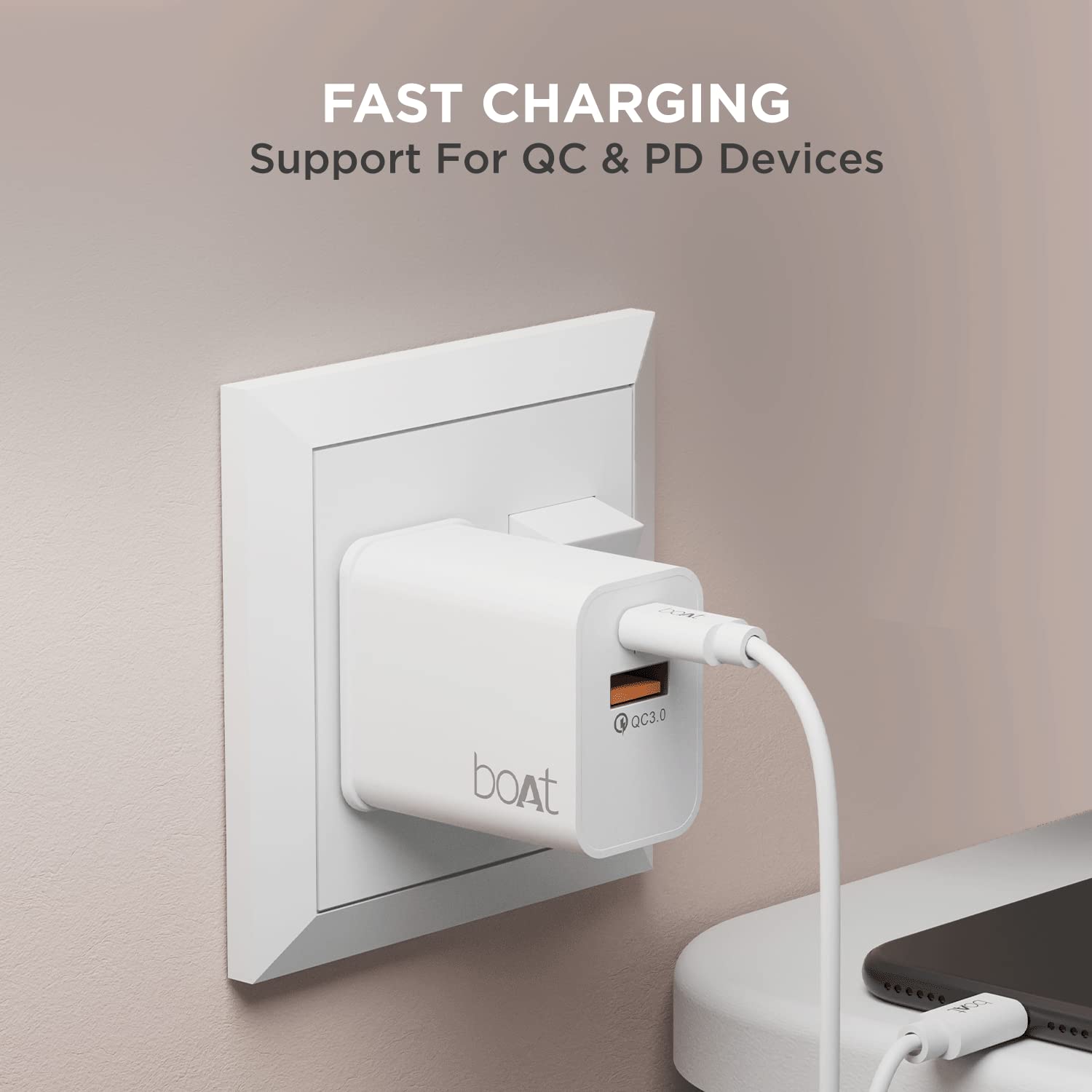 Boat WCDV 22.5W Dual Port Fast Charger, Overheat/Overcharge Protection, Auto Detection for Samsung, Xiaomi & Android Users with Type C to Type C Cable (White) - Image 4
