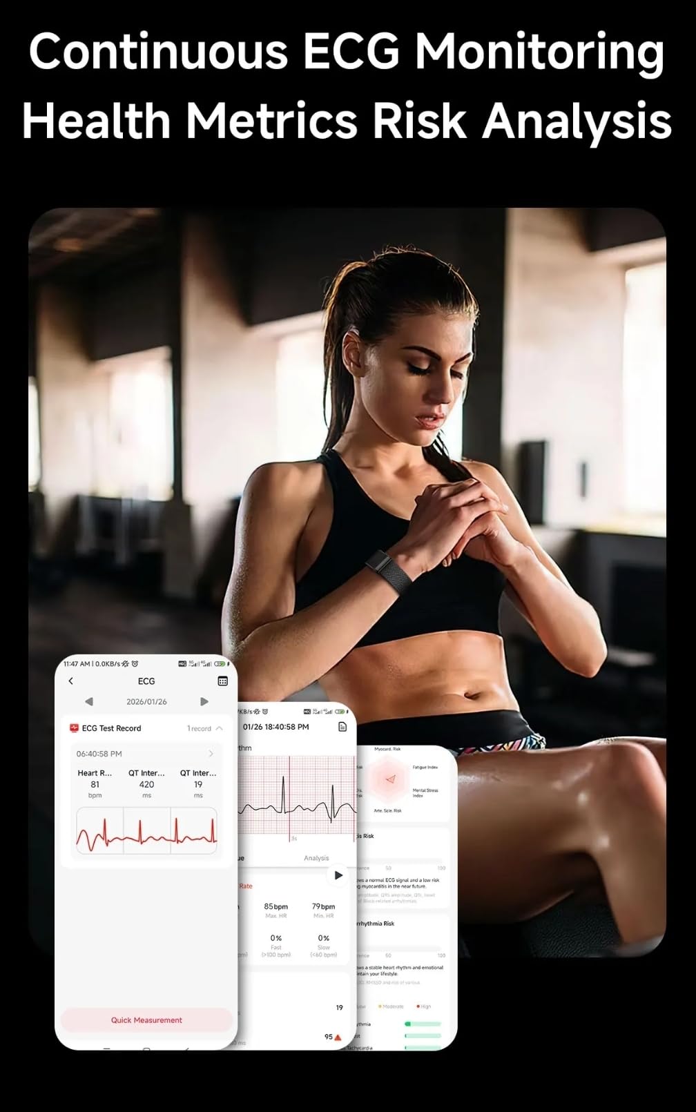 Loop Smart Band Health & Fitness Tracker Medical Grade ECG PPG Body Temperature, HRV Analysis, 30+ Sports Modes, Sleep and Stress Monitor, Subscription Free Screenless Smart Bracele (Graphite Black) - Image 7