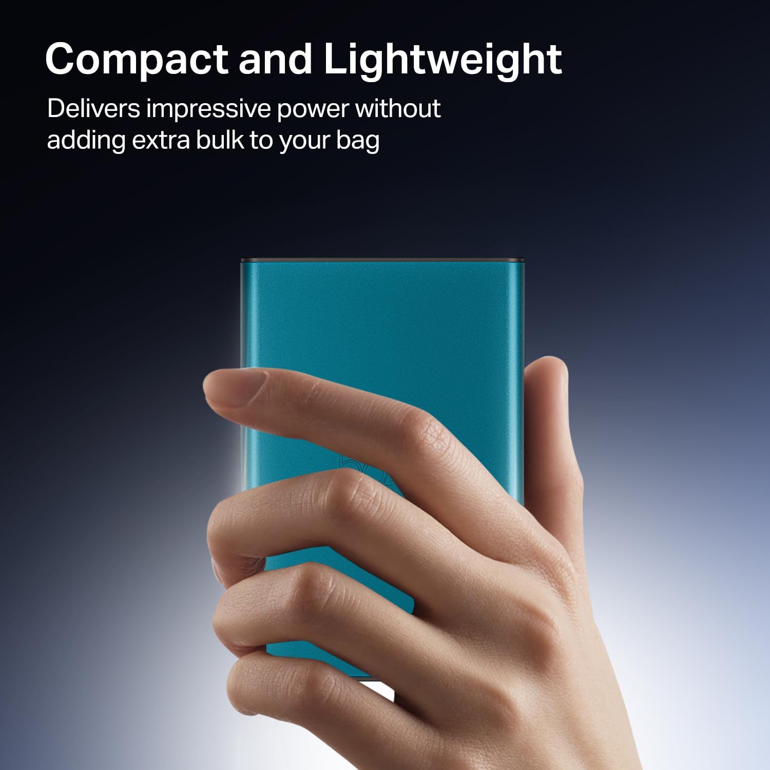 Boat Energyshroom PB300 Pro 10000 mAh 22.5W Pocket Size, Compact Power Bank, Fast Charging (2X Output Ports, Supports Android, iPhone, Tablets, Earbuds, etc.) (Steel Blue), USB Type C