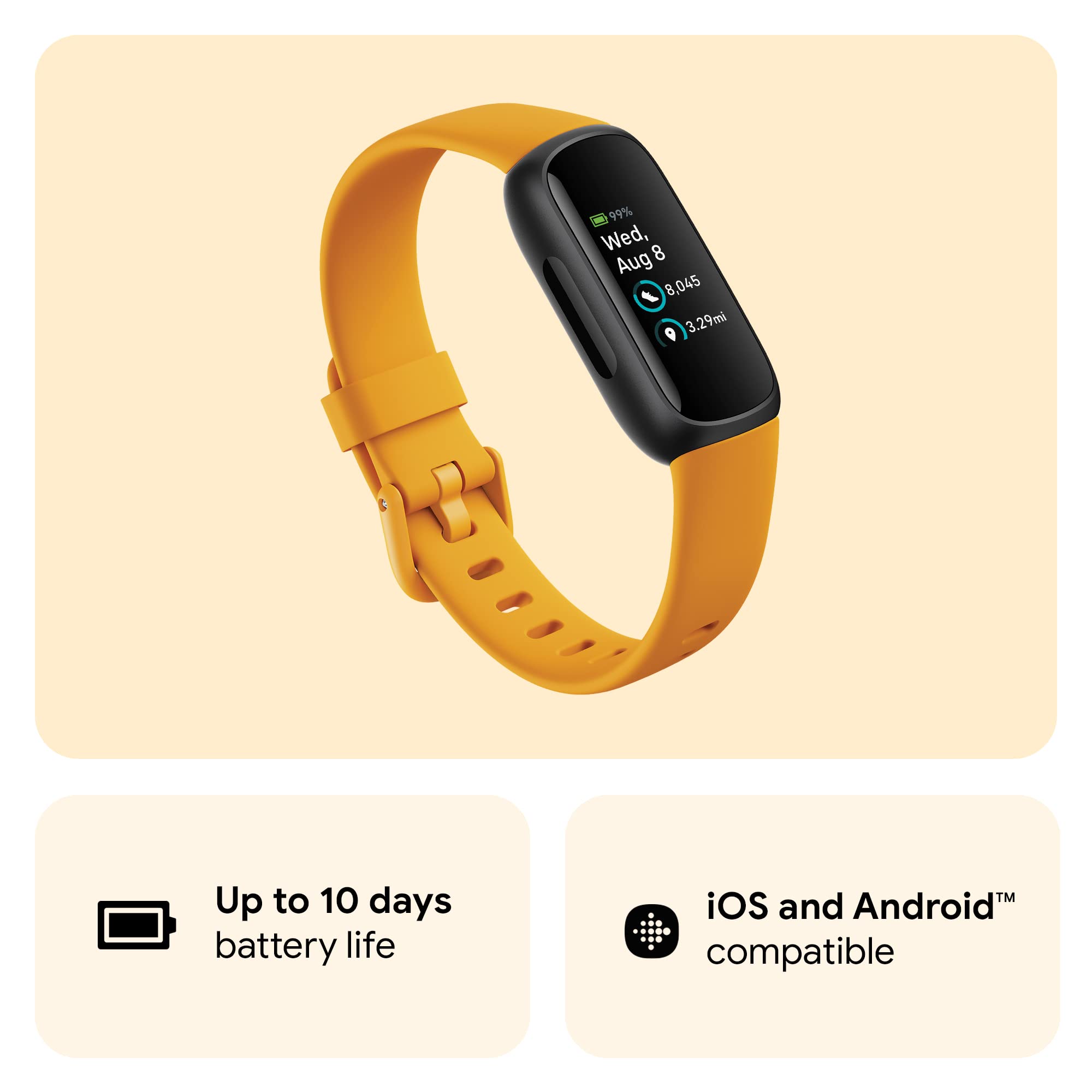 Fitbit Inspire 3 Health & Fitness Tracker (Morning Glow/Black) with 6-Month Premium Membership - Image 8
