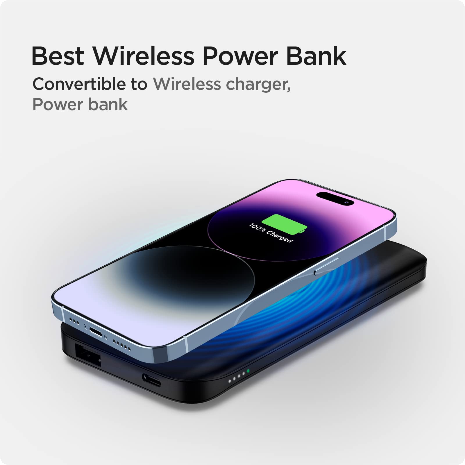 Spigen 2 in1 10000 mAh Wireless Charging Power Bank with USB-A | USB-C 20W Fast Charging, Included Type-C to C Cable, Lithium Polymer - Black - Image 4