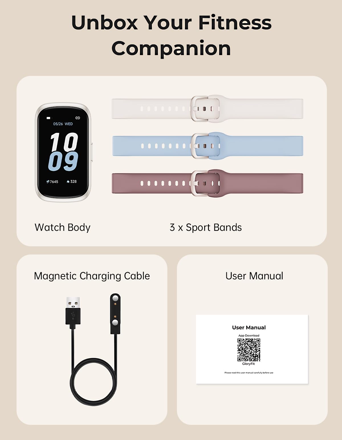 BOALZETD Fitness Tracker with 24/7 Heart Rate Monitor, Sleep Tracker - 3 ATM Waterproof Fitness Watch Calorie Step Counter Smart Watch Includes 3 Sport Bands for Android iOS Women Men, Starlight/Blue