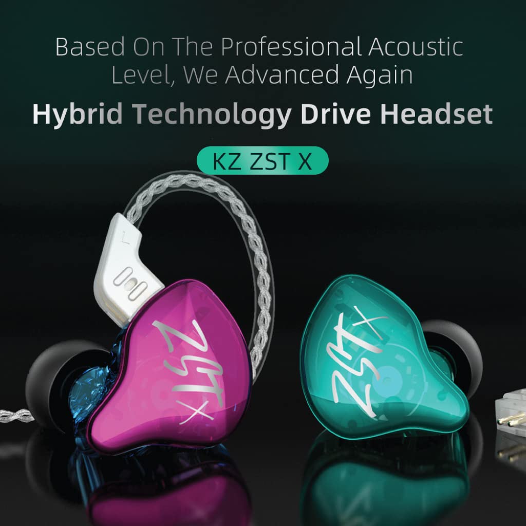 Concept Kart Kz Zst X Wired Iem Earphone With Mic, Hybrid Balance Armature With Dynamic (1Ba+1Dd) In-Ear Monitor Earbuds/Headphones With Detachable Cable For Musician Audiophile (Zstx With Mic, Cyan) - Image 5