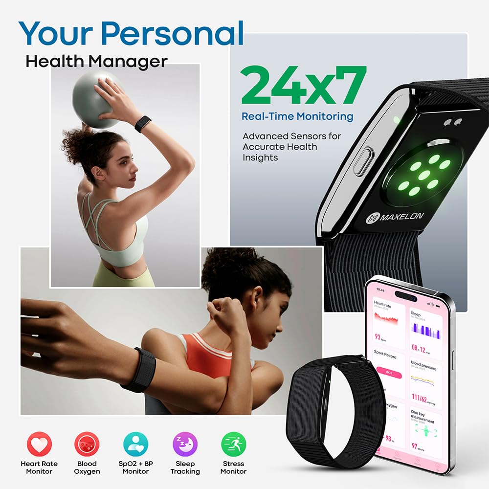 Maxelon Maxfit 2.0 Fitness Smart Band with Upto 47 Days Battery | 176+ Sports Modes | 24/7 Heart Rate, Stress,HRV Monitor | Supports 41 Languages | Screenless & Sleek | iOS/Android Support (Black) - Image 5