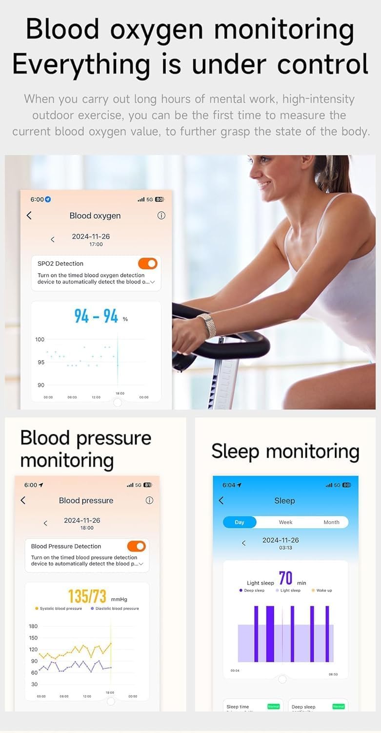 Smart Bracelet for Men Women, Wearable Health Activity Fitness Trackers Sports Monitoring Sleep Tracker with Free APP and 2 Bands (JF21) - Image 5