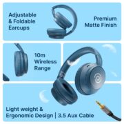 pTron Studio Evo 70hrs Playtime Wireless Over Ear Headphones w/HD Mic, Dual Device Pairing, Low-Latency Game/Movie/Music Modes, Punchy Bass, BT5.3, Voice Assistant & Type-C Fast Charging (Blue)