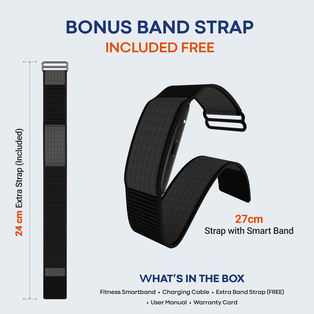 Maxelon Maxfit 2.0 Fitness Smart Band with Upto 47 Days Battery | 176+ Sports Modes | 24/7 Heart Rate, Stress,HRV Monitor | Supports 41 Languages | Screenless & Sleek | iOS/Android Support (Black)