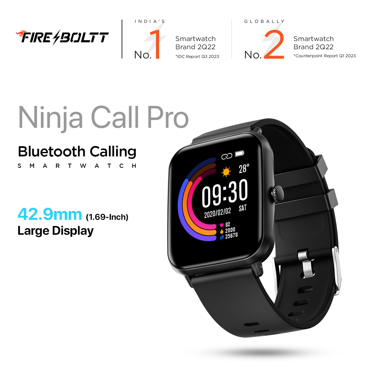 Fire-Boltt Ninja Call Pro Bluetooth Calling Smart Watch, 1.69″ HD Display,Dual Chip,AI Voice Assistant, 120+ Sports Modes, SpO2 & Heart Rate Monitor, Fitness Tracker Smartwatch for Men & Women - Black - Image 3