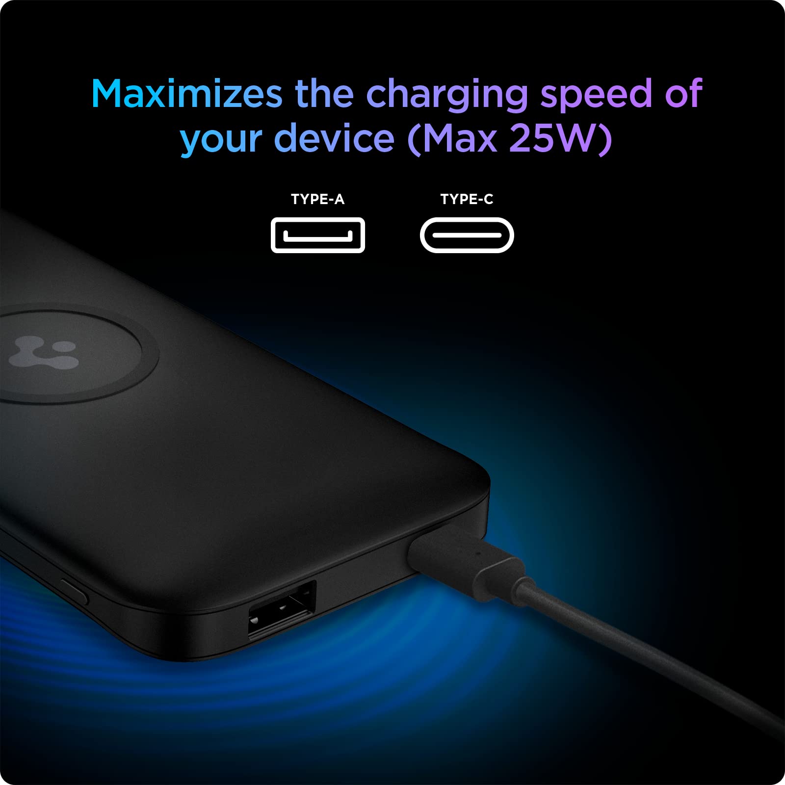 Spigen 2 in1 10000 mAh Wireless Charging Power Bank with USB-A | USB-C 20W Fast Charging, Included Type-C to C Cable, Lithium Polymer - Black - Image 5