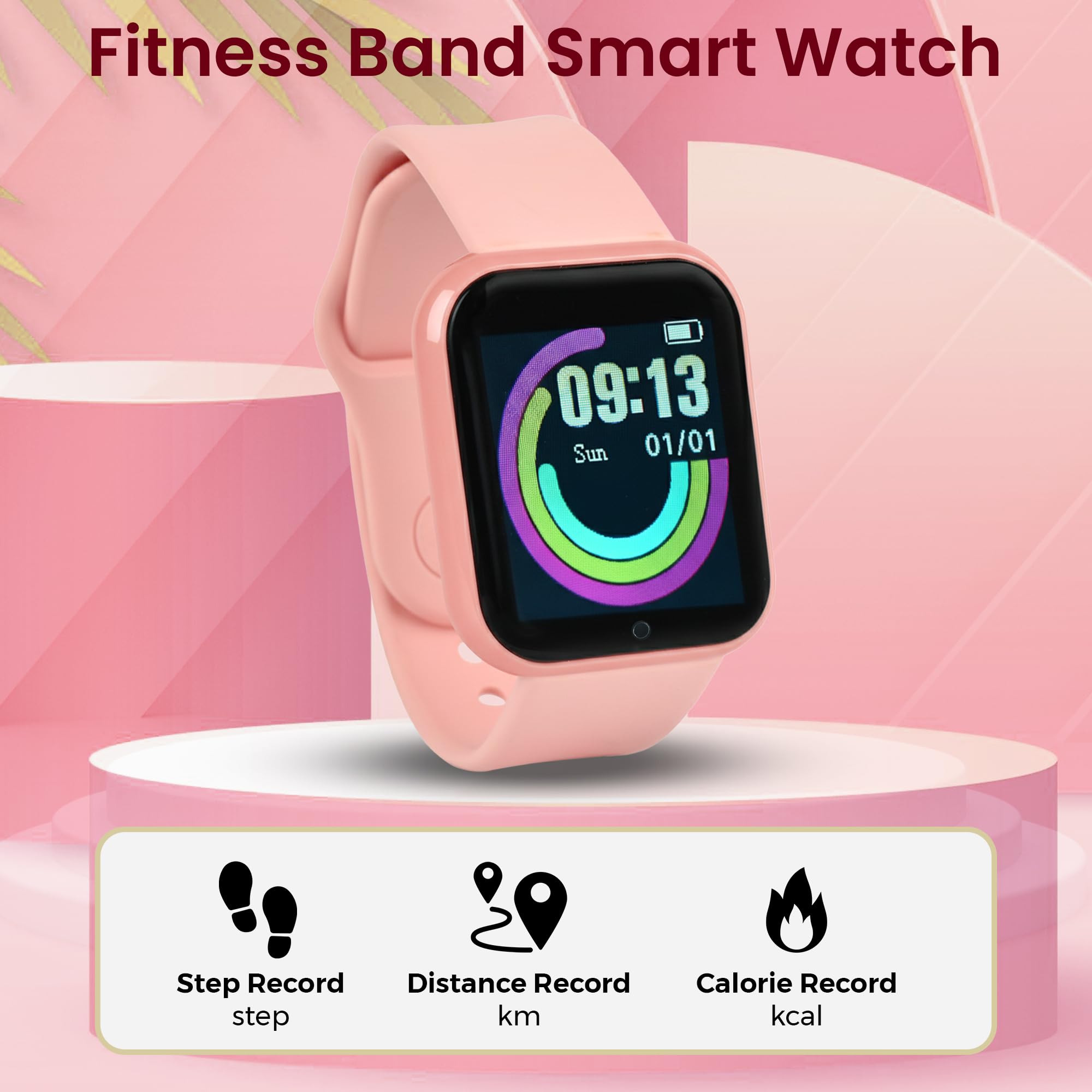 Bouncefit D20 Y68 Fitness Band Smart Watch for Men, Women, Boys, Girls, Kids – Single Touch Interface, Water Resistant, Workout Modes, Quick Charge Sports Smartwatch – Pink - Image 3