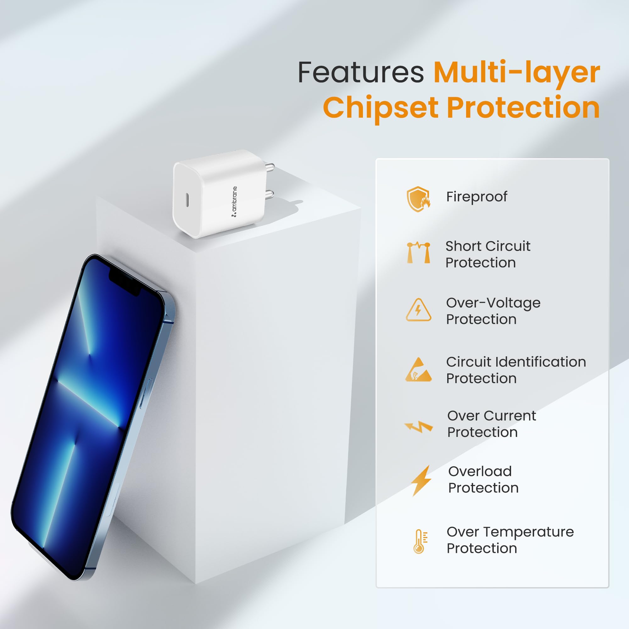 Ambrane 20W Type C Mobile Charger Adapter, Fast Charging for Android, iPhone 14/13,13/12/11/X & Pro, Max Series & Other Type C Enabled Devices, PD Technology, BIS Certified (Raap M20, White) - Image 5