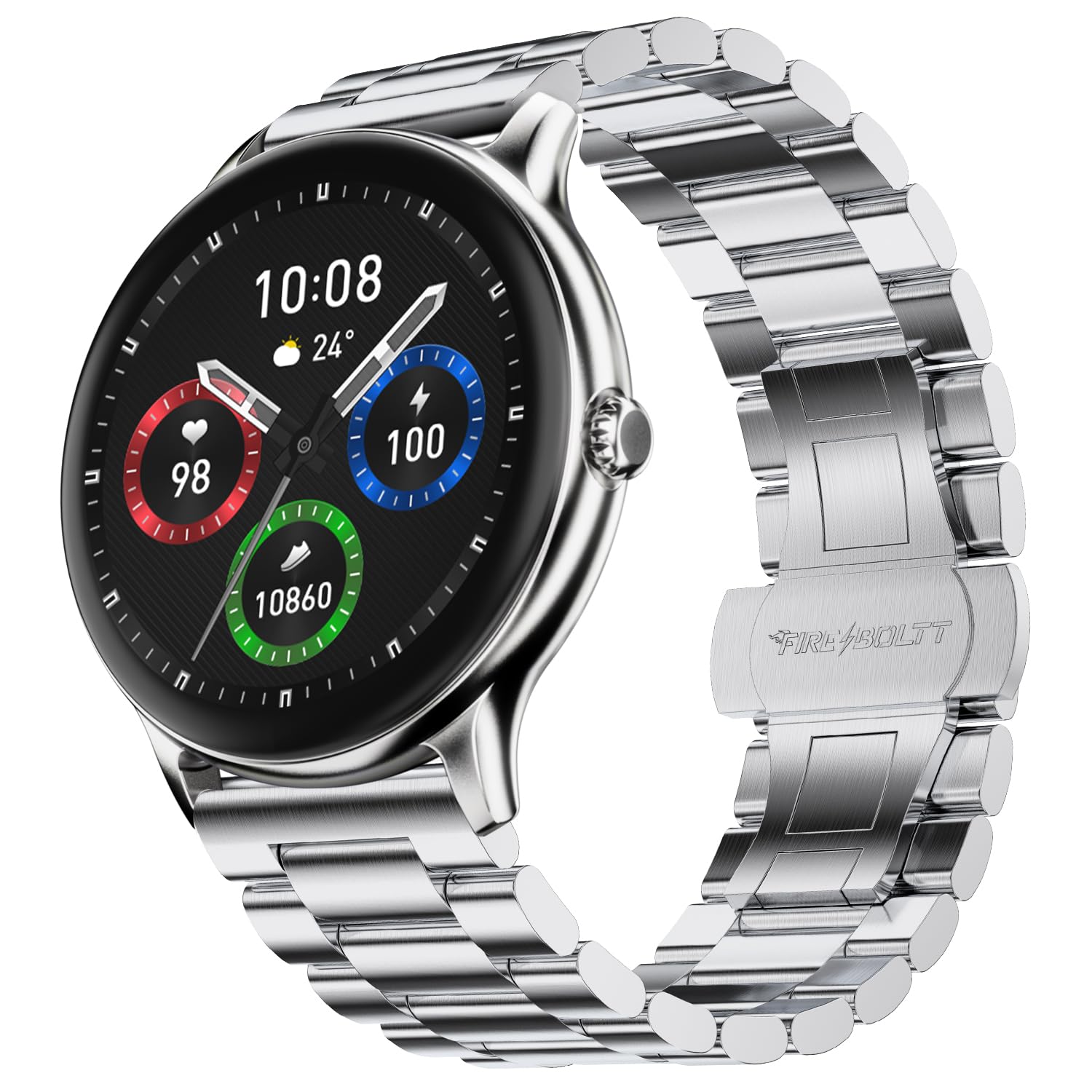 Fire‑Boltt Phoenix Pro Round Smart Watch 1.39″ Display with Bluetooth Calling,AI Voice Assistant,SpO2 & Heart Rate Monitor, 120+ Sports Modes,IP67 Waterproof Metal Smart Watch for Men & Women - Silver - Image 2