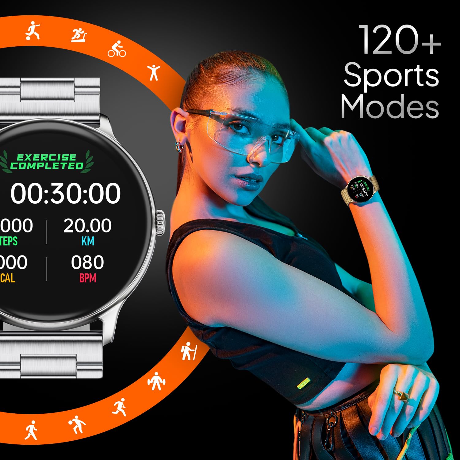 Fire‑Boltt Phoenix Pro Round Smart Watch 1.39″ Display with Bluetooth Calling,AI Voice Assistant,SpO2 & Heart Rate Monitor, 120+ Sports Modes,IP67 Waterproof Metal Smart Watch for Men & Women - Silver - Image 6