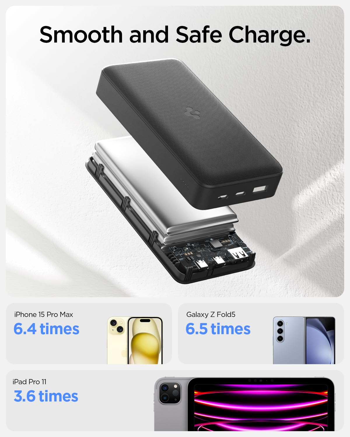 Spigen ArcPack 30000mAh Power Bank, PD3.0, PPS, Fast Charging, 30.0W Max Output, 2 Type-C Ports, 1 USB-A Port - (ABS+PC, Black) - Image 4