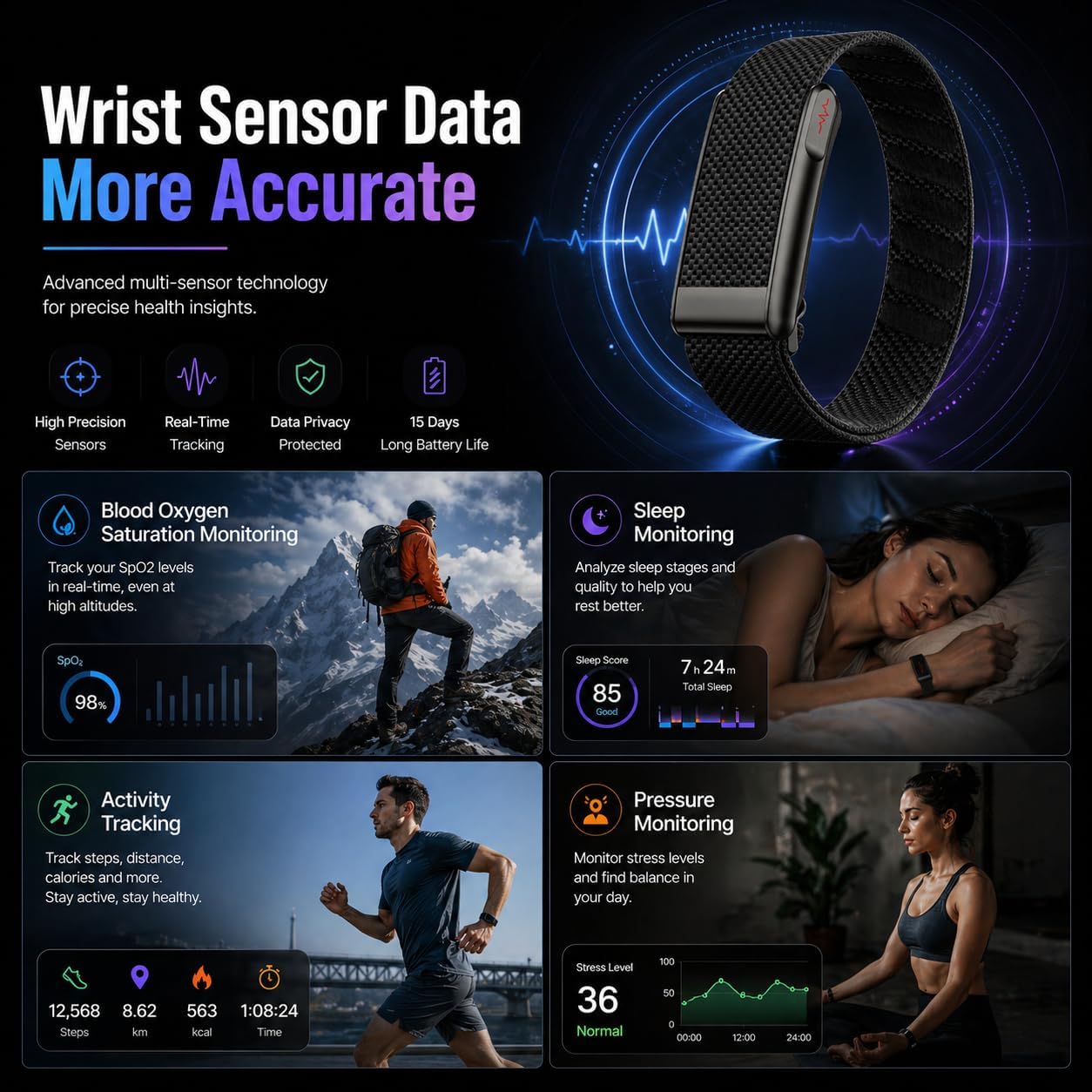 StyleOxx Loop Smart Fitness Band with Heart Rate, SpO2, Body Temperature, HRV Analysis, 30+ Sports Modes, Sleep and Stress Monitor, 20+ Days Battery, Subscription Free (Light Green) - Image 3