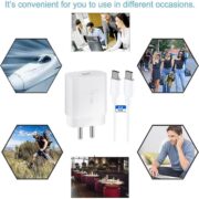 Sam 25W Type-C Travel Adapter & USB C Cable Combo Mobile Charger Super Fast Charging Adaptor with PD Charging for Samsung Galaxy S24 Ultra S23 S22 S21 fe S20 S20+ M14 5G M34 M54 M53 5g M33 – White