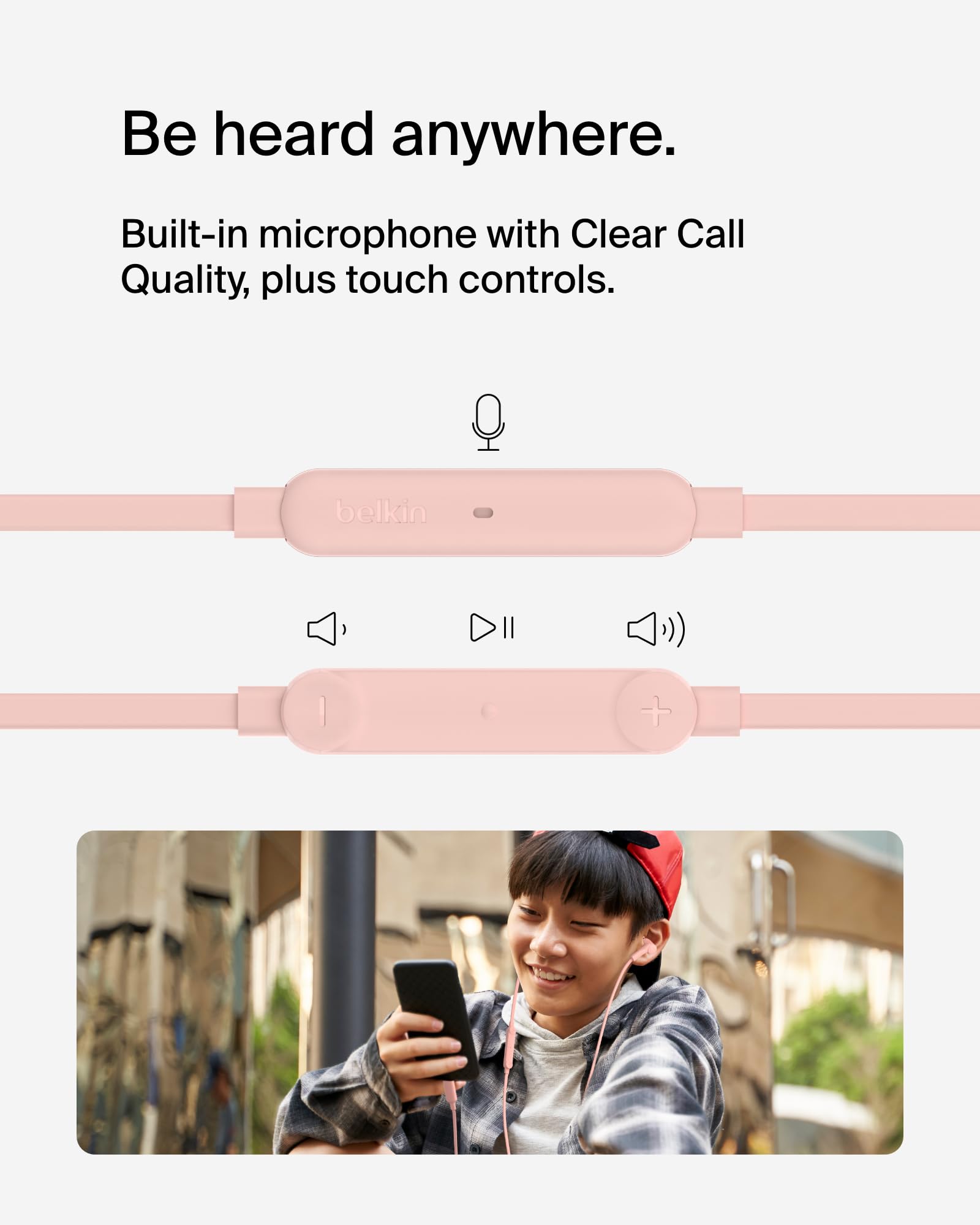 Belkin SoundForm Wired Earbuds with USB-C Connector, in-Ear Earphones w/Microphone - USB-C Headphones for iPhone 17, iPhone 16, iPad mini, Galaxy S25, Google Pixel 9, Android, and More - Pink - Image 4