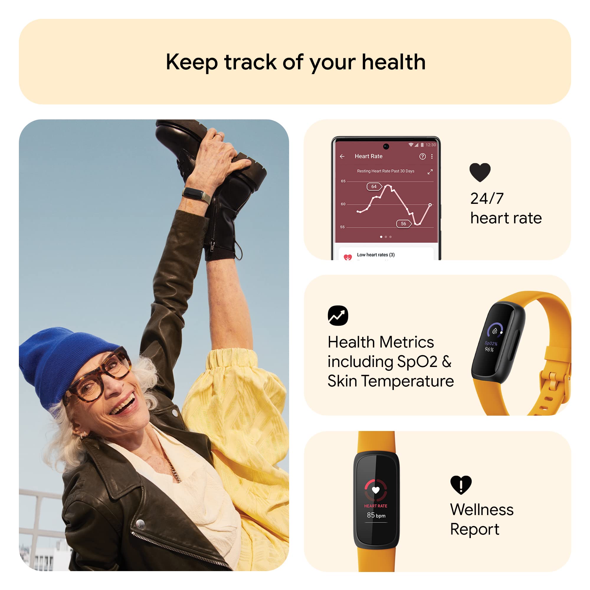 Fitbit Inspire 3 Health & Fitness Tracker (Morning Glow/Black) with 6-Month Premium Membership - Image 6