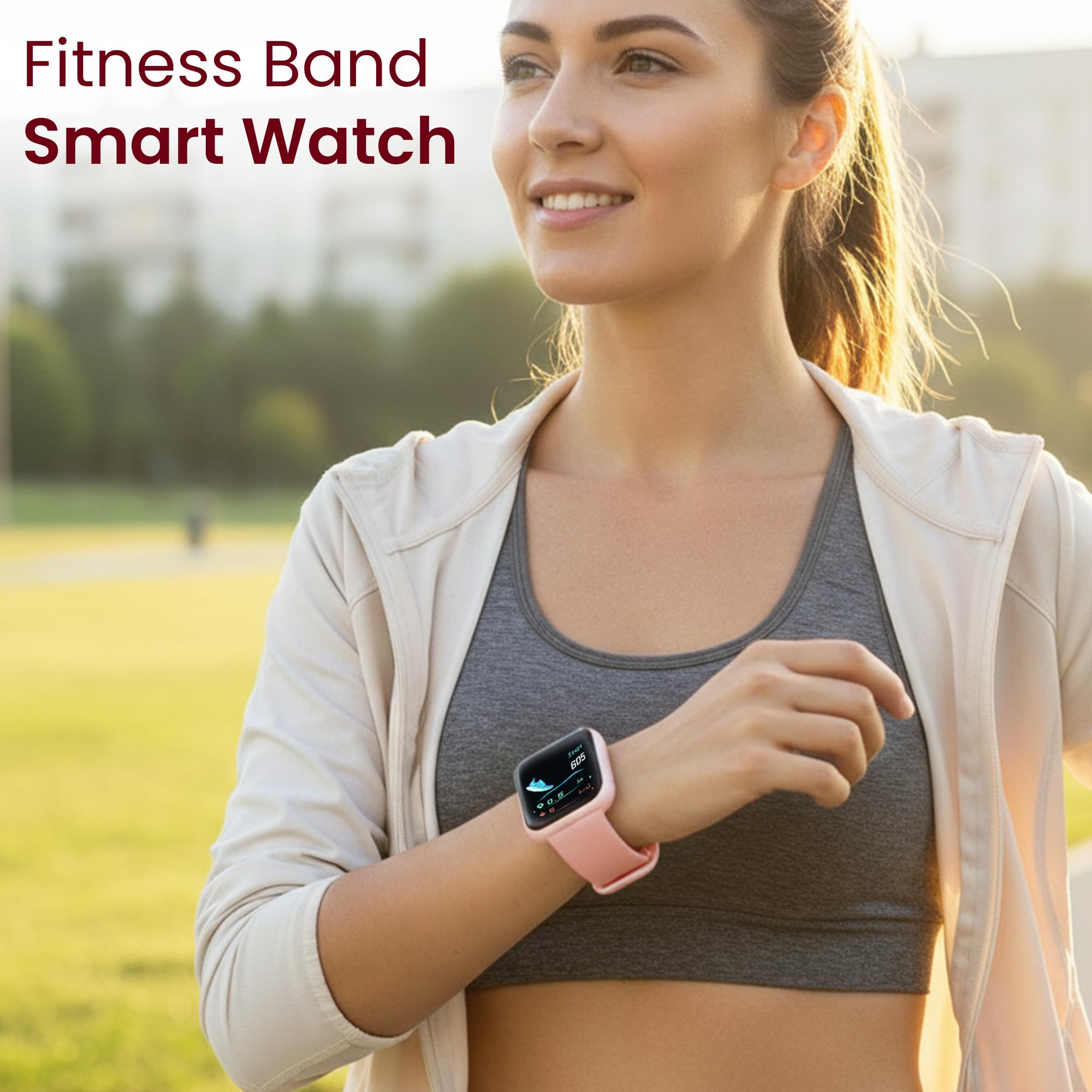 Bouncefit D20 Y68 Fitness Band Smart Watch for Men, Women, Boys, Girls, Kids – Single Touch Interface, Water Resistant, Workout Modes, Quick Charge Sports Smartwatch – Pink
