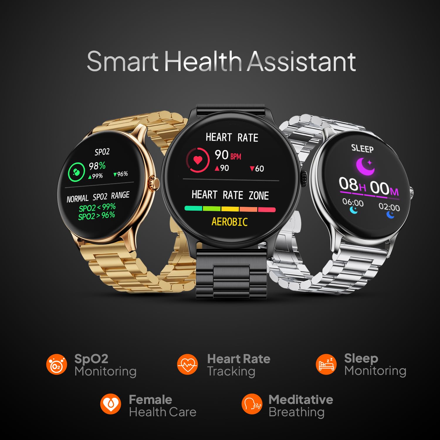 Fire‑Boltt Phoenix Pro Round Smart Watch 1.39″ Display with Bluetooth Calling,AI Voice Assistant,SpO2 & Heart Rate Monitor, 120+ Sports Modes,IP67 Waterproof Metal Smart Watch for Men & Women - Silver - Image 8