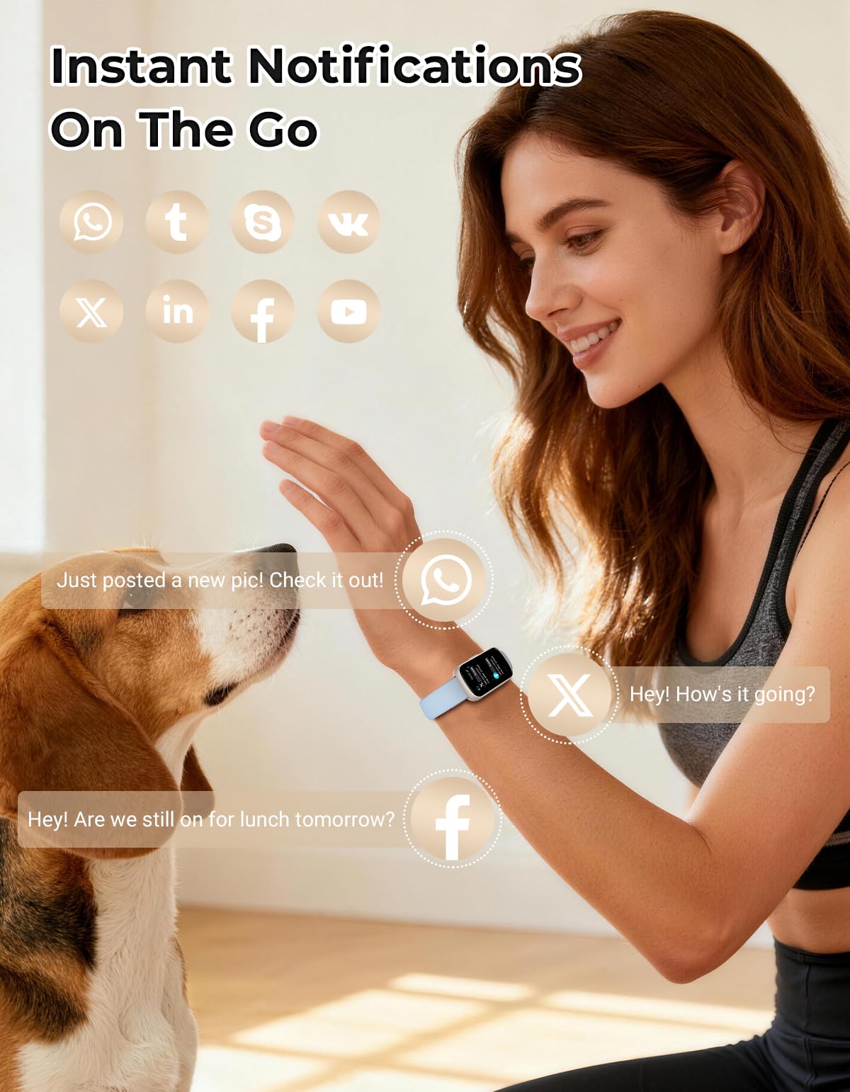 BOALZETD Fitness Tracker with 24/7 Heart Rate Monitor, Sleep Tracker - 3 ATM Waterproof Fitness Watch Calorie Step Counter Smart Watch Includes 3 Sport Bands for Android iOS Women Men, Starlight/Blue - Image 8