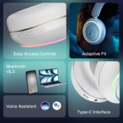 boAt Rockerz 480, RGB LEDs,6 Light Modes, 40mm Drivers,Beast Mode, 60H Battery, ENx Tech, Stream Ad Free Music via App Support, Bluetooth Headphones, Wireless Over Ear Headphone with Mic (White Sabre)