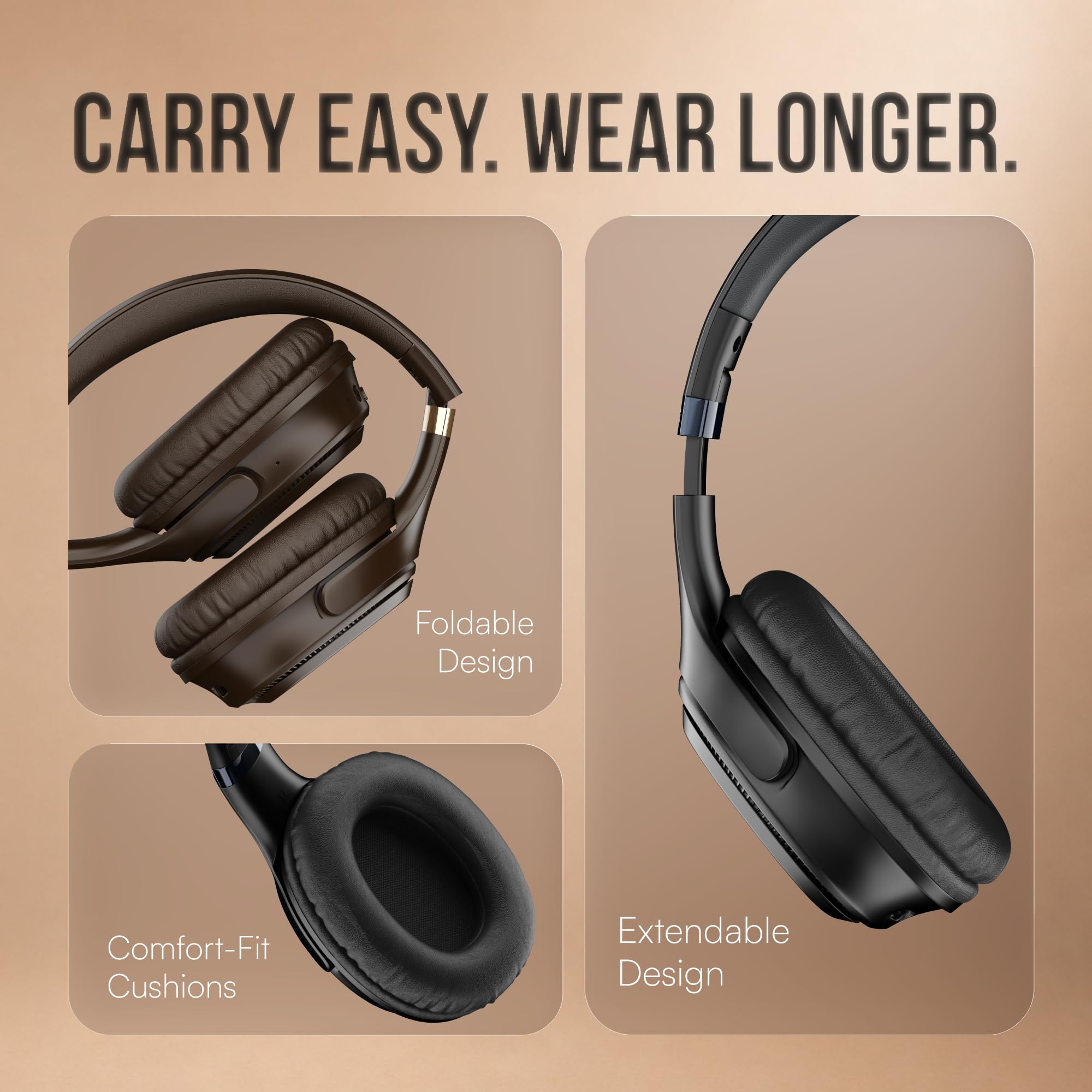 Noise Airwave Max 3 Bluetooth On Ear Headphones with 70H Playtime, 40mm Driver, Low Latency(up to 45ms),Dual Pairing, BT v5.3 (Dark Brown) - Image 5