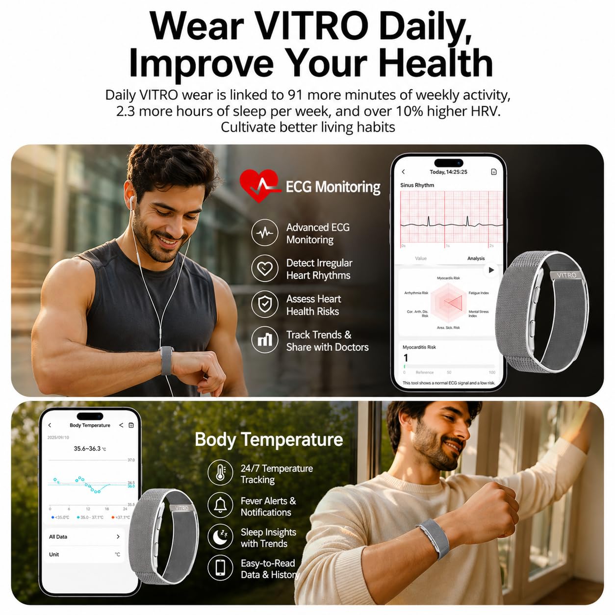 StyleOxx Vitro Smart Fitness Band – Heart Rate, SpO2, Sleep & ECG Monitor | 7 Days Battery | Body Composition | Body Temperature | Multi-Sport Tracker for Daily Health & Fitness (Midnight Blue) - Image 8