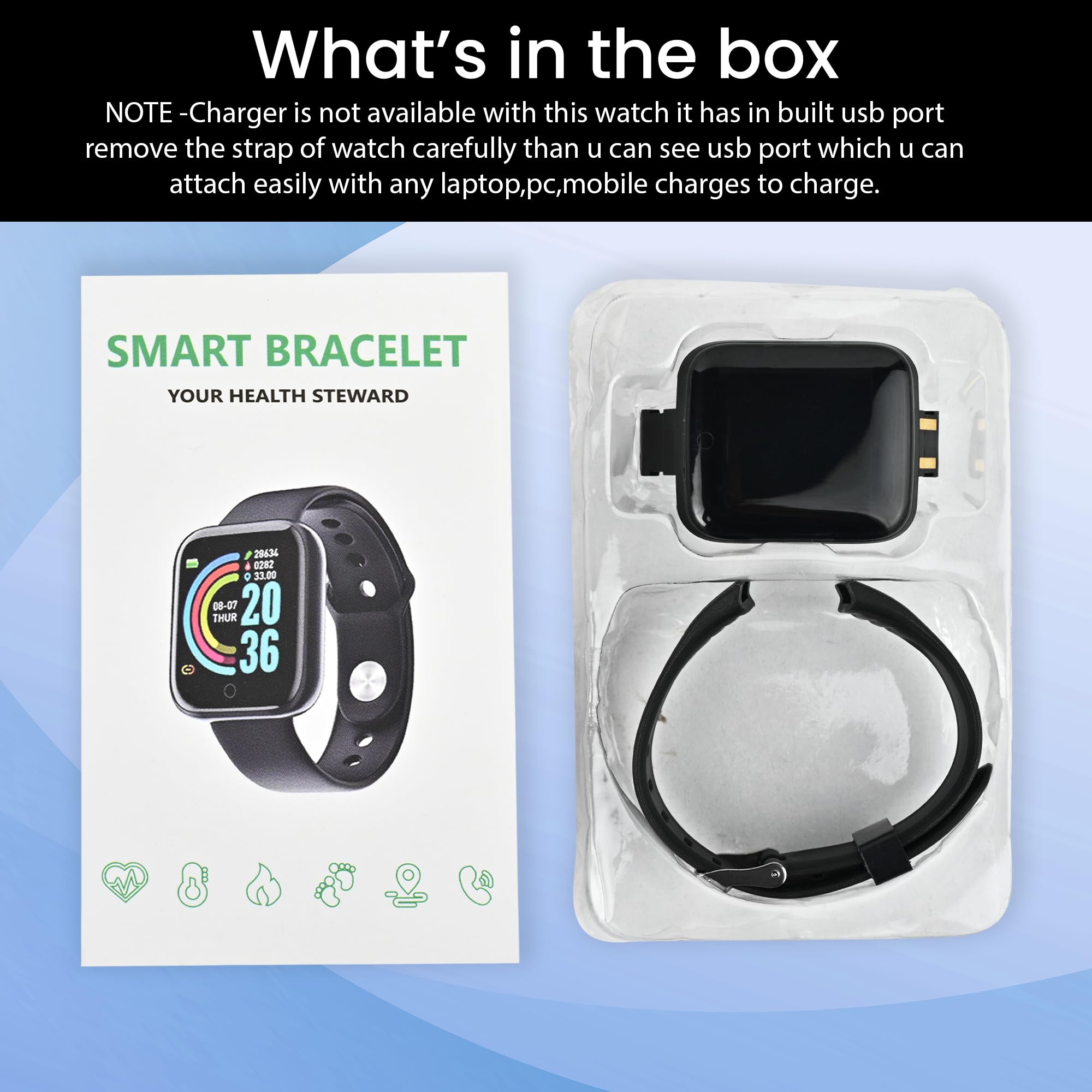 Bouncefit D20 Y68 Fitness Band Smart Watch for Men, Women, Boys, Girls, Kids – Single Touch Interface, Water Resistant, Workout Modes, Quick Charge Sports Smartwatch – Jet Black - Image 8