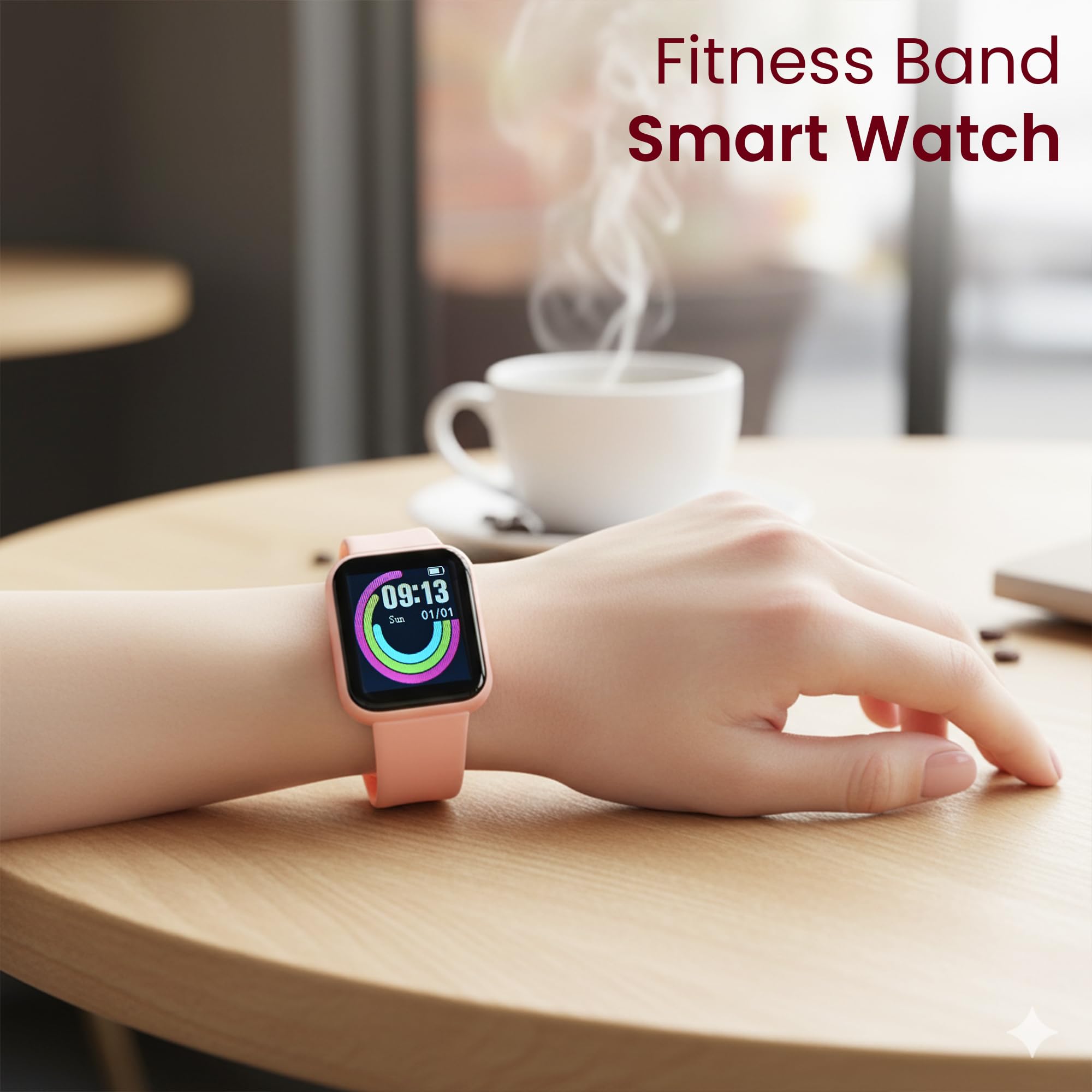 Bouncefit D20 Y68 Fitness Band Smart Watch for Men, Women, Boys, Girls, Kids – Single Touch Interface, Water Resistant, Workout Modes, Quick Charge Sports Smartwatch – Pink - Image 8