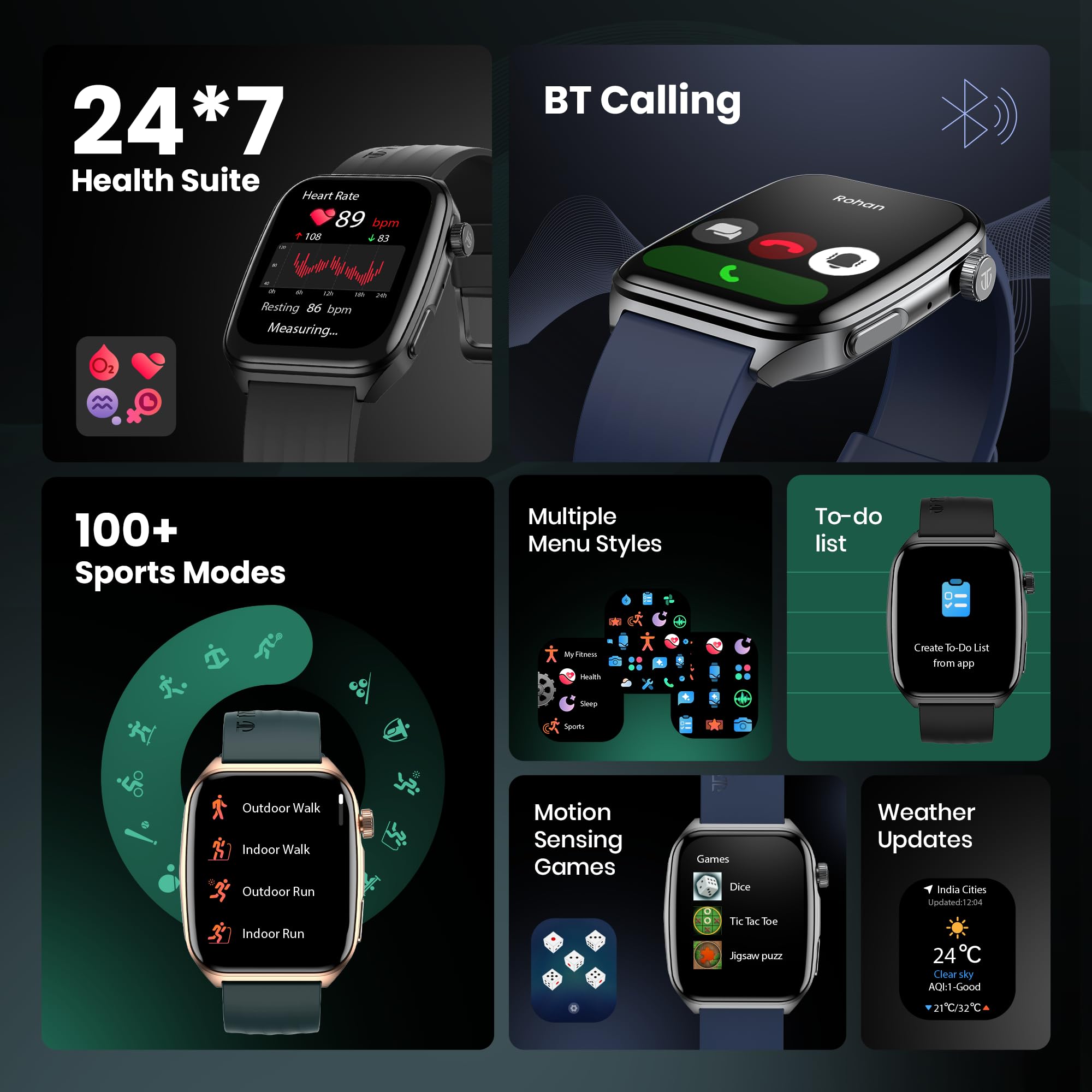 Titan Smart 4.0 Smartwatch with 1.93” AMOLED Display, Infinite AI Watch Faces, AI Voice Assistant, Smart Hydration, Multiple Menu Styles, QR Hub, 100+ Multisports, BT Calling, HRM, SpO2 - Teal Green - Image 9