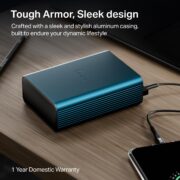 Boat Energyshroom PB400 Pro 20000 mAh 22.5W Pocket Size, Compact Power Bank, Fast Charging (2X Output Ports, Supports Android, iPhone, Tablets, Earbuds, etc.) (Steel Blue), USB Type C