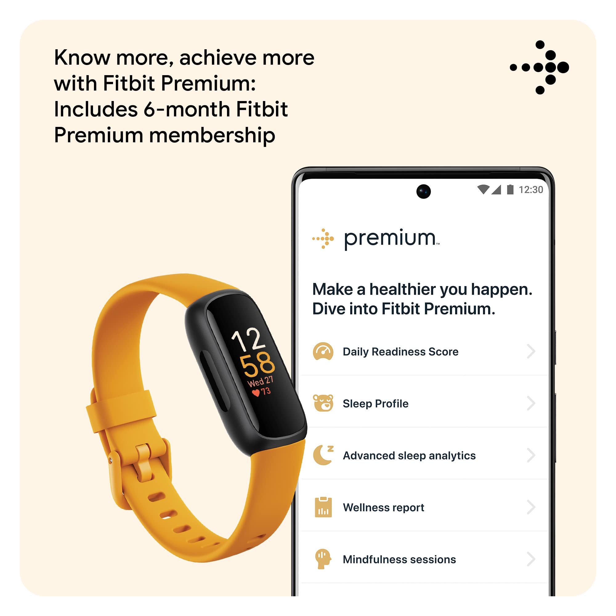 Fitbit Inspire 3 Health & Fitness Tracker (Morning Glow/Black) with 6-Month Premium Membership - Image 7