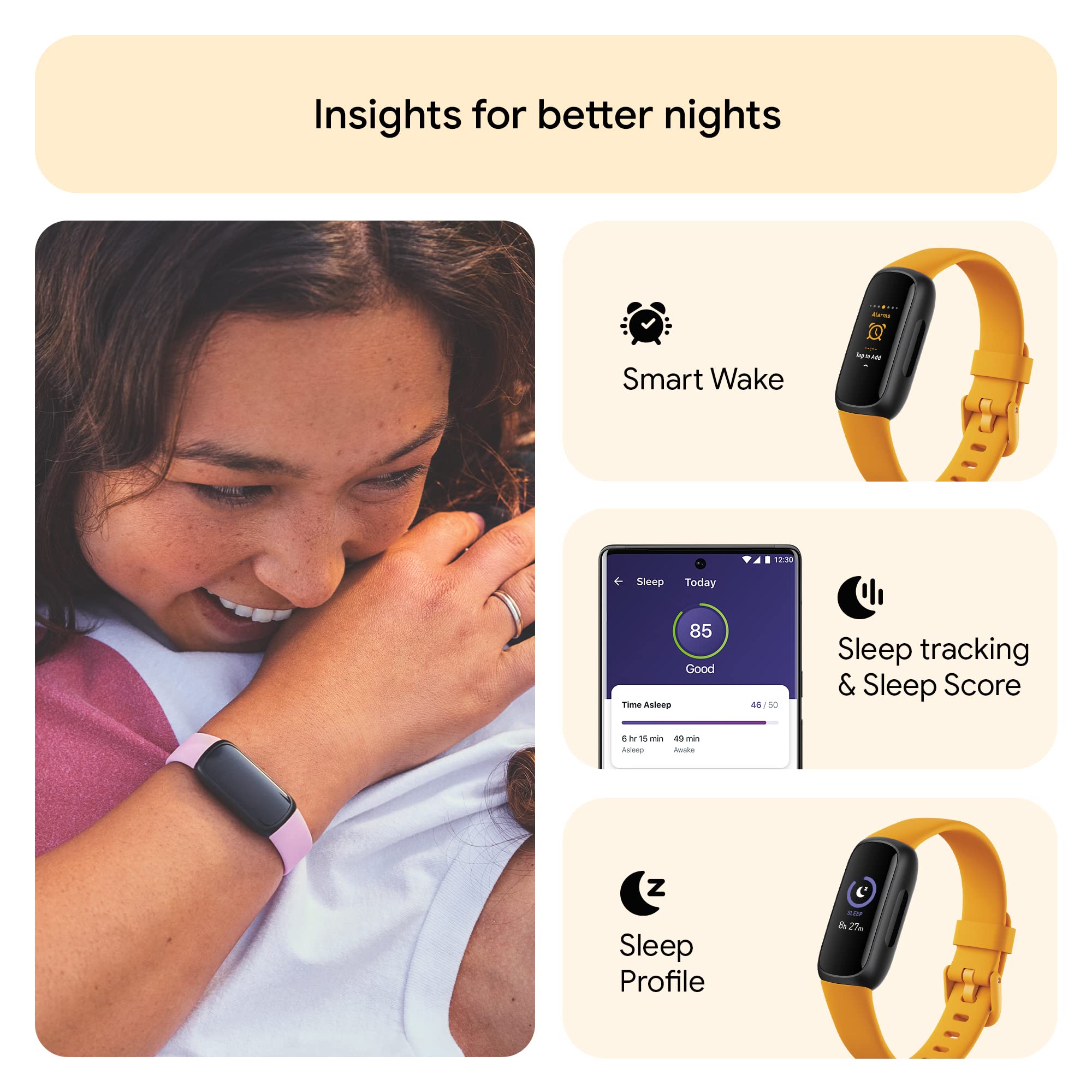 Fitbit Inspire 3 Health & Fitness Tracker (Morning Glow/Black) with 6-Month Premium Membership - Image 5