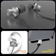 Kratos Tune V6 C Type Earphones Wired, Deep Bass Drivers Earphone, Inline Control Type c Headphones with Mic, Comfort Fit Type c Earphone with Volume Control,Metallic C pin Earphones (Grey)