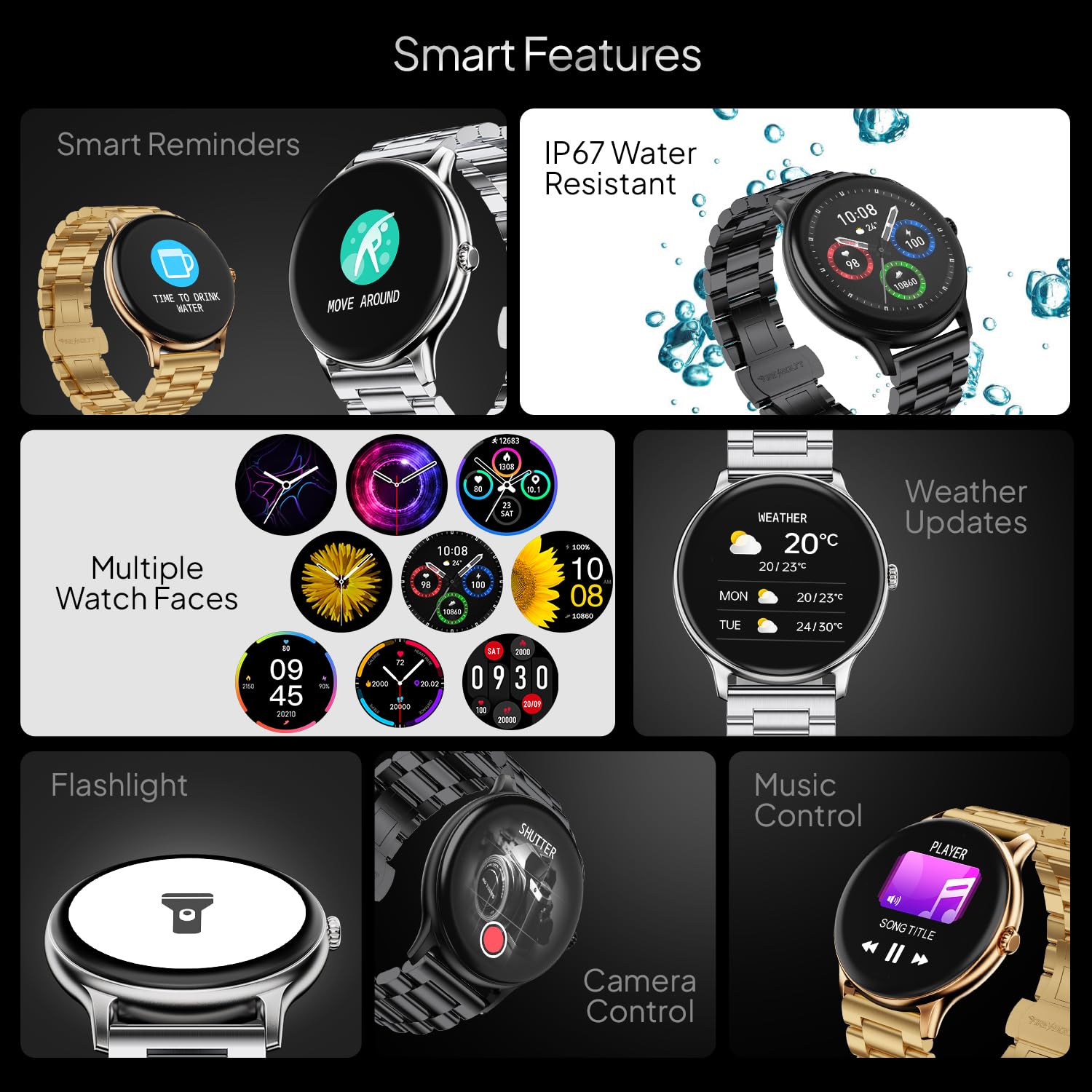 Fire‑Boltt Phoenix Pro Round Smart Watch 1.39″ Display with Bluetooth Calling,AI Voice Assistant,SpO2 & Heart Rate Monitor, 120+ Sports Modes,IP67 Waterproof Metal Smart Watch for Men & Women - Silver