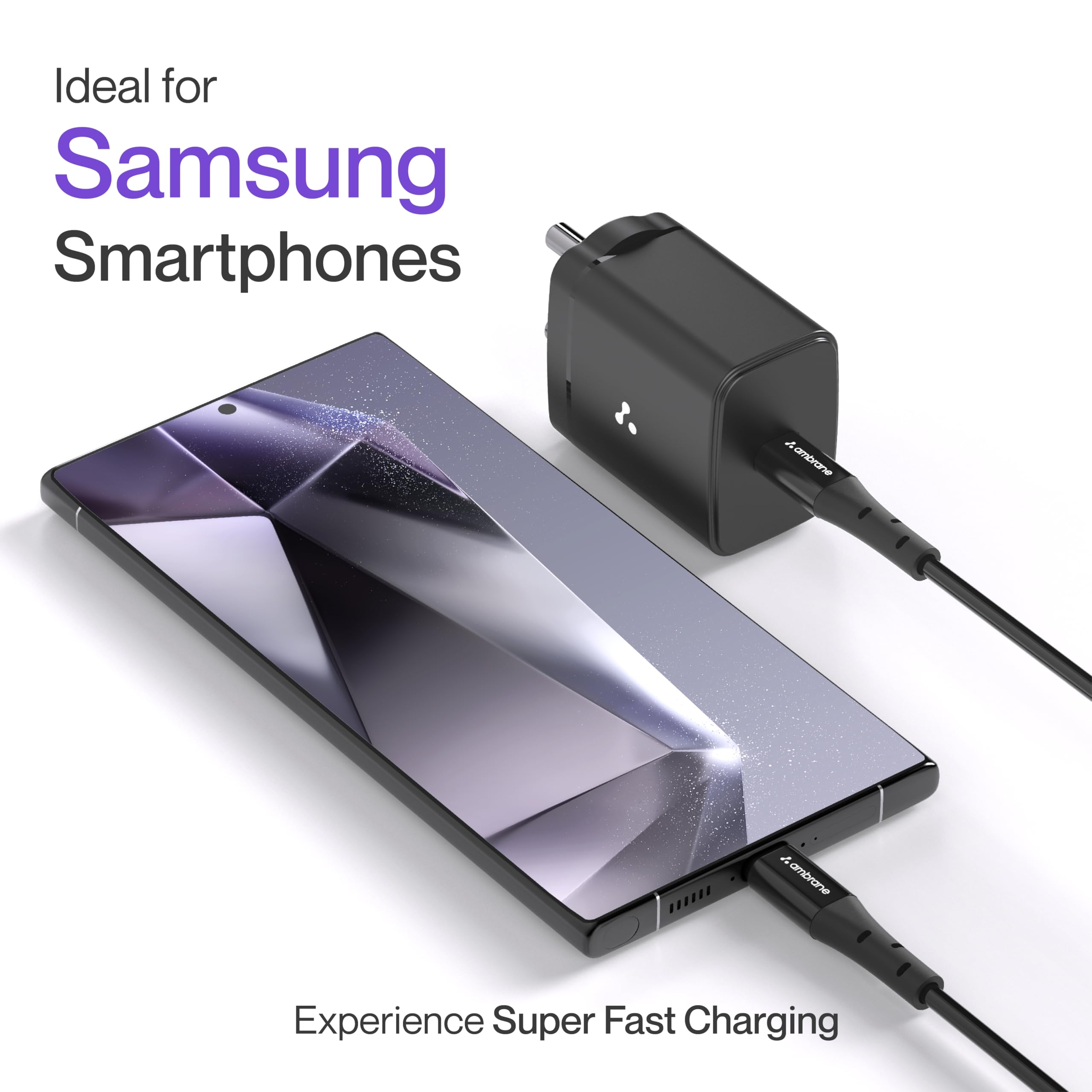 Ambrane 25W GaN Mobile Charger Adapter with Charging Cable | Fast Charging for Samsung Smartphones, iPhone 15/14/13/12/11/X & Pro Series & Other Type-C Devices (Charge 25, White) - Image 3