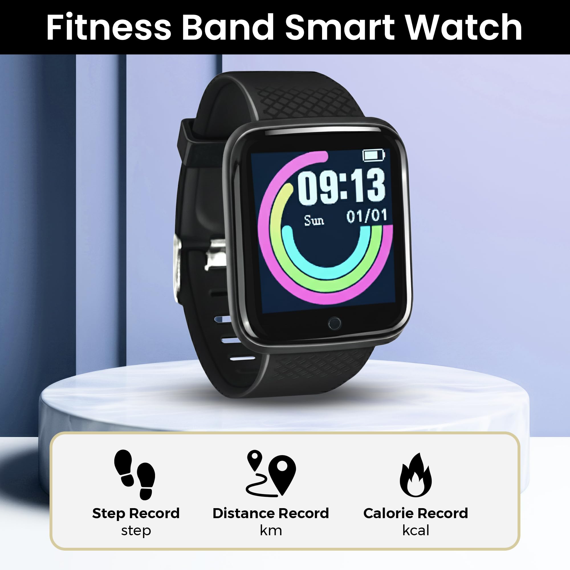 Bouncefit D20 Y68 Fitness Band Smart Watch for Men, Women, Boys, Girls, Kids – Single Touch Interface, Water Resistant, Workout Modes, Quick Charge Sports Smartwatch – Jet Black - Image 3