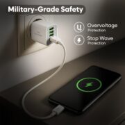 Original 22W 4 Port USB Fast Charging Mobile Charger, Adapter with USB Type C Cable | Multi Mobile Charging Station for Home & Office | 4 USB Wall Charger for Android Phones | Smart IC Protection