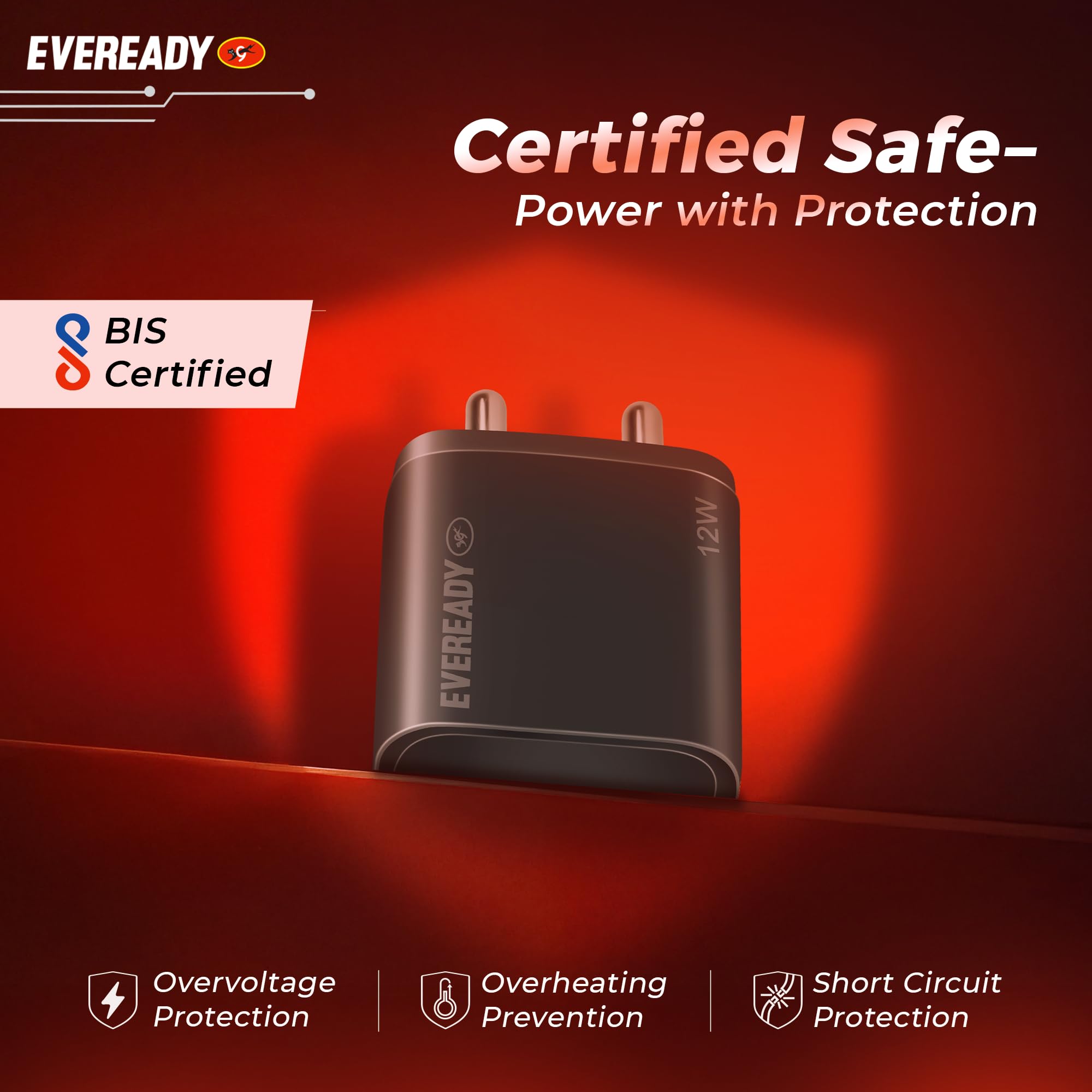 Eveready 12W Compact Charger, Lightweight Design, BIS Certified, Complete Protection Against Overvoltage & Overload at Output, Universal Compatibility (Cable Included) - Image 6