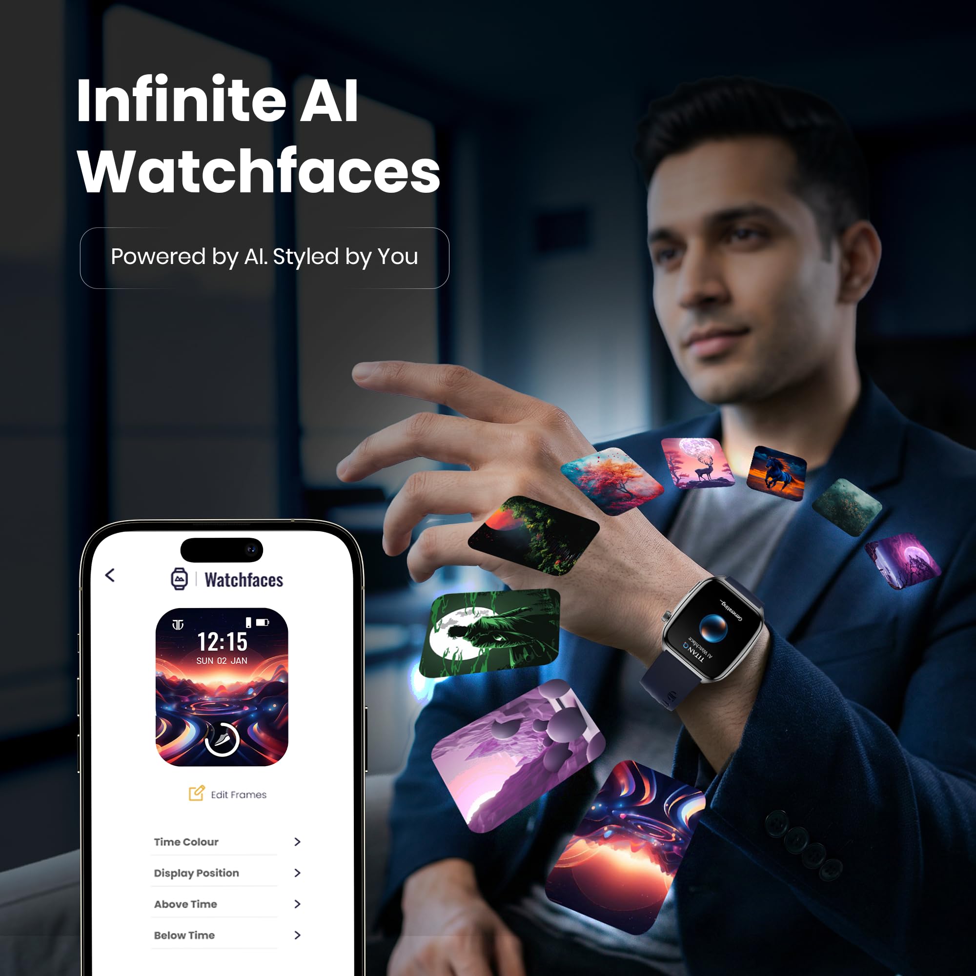 Titan Smart 4.0 Smartwatch with 1.93” AMOLED Display, Infinite AI Watch Faces, AI Voice Assistant, Smart Hydration, Multiple Menu Styles, QR Hub, 100+ Multisports, BT Calling, HRM, SpO2 - Teal Green - Image 5