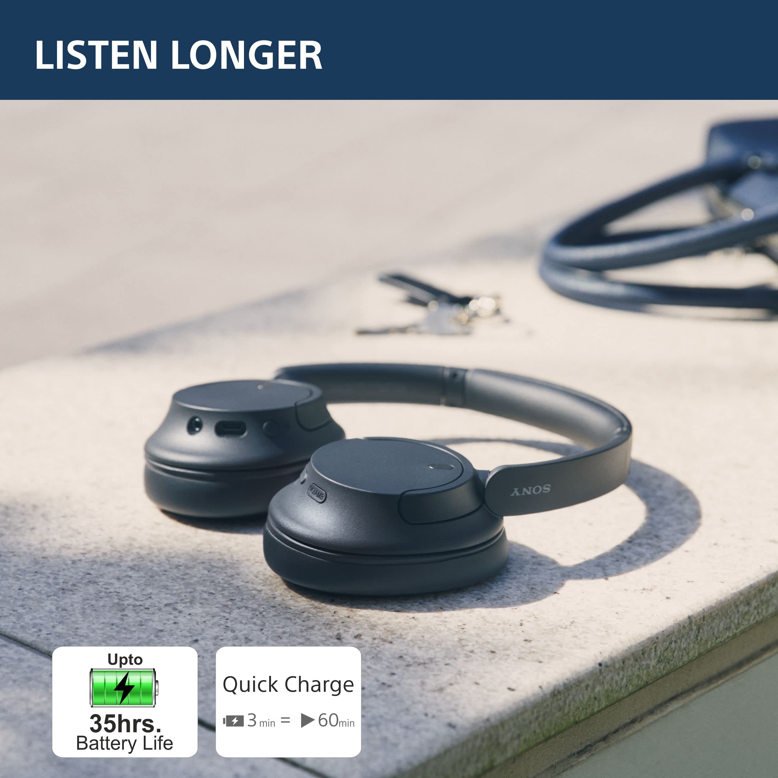 Sony WH-CH720N Active Noise Cancellation Wireless Bluetooth Over Ear Headphones with Mic, Adaptive Sound Control, Quick Charge, Up to 35Hrs Battery, Customized EQ- Blue : Model : YY2966 - Image 5