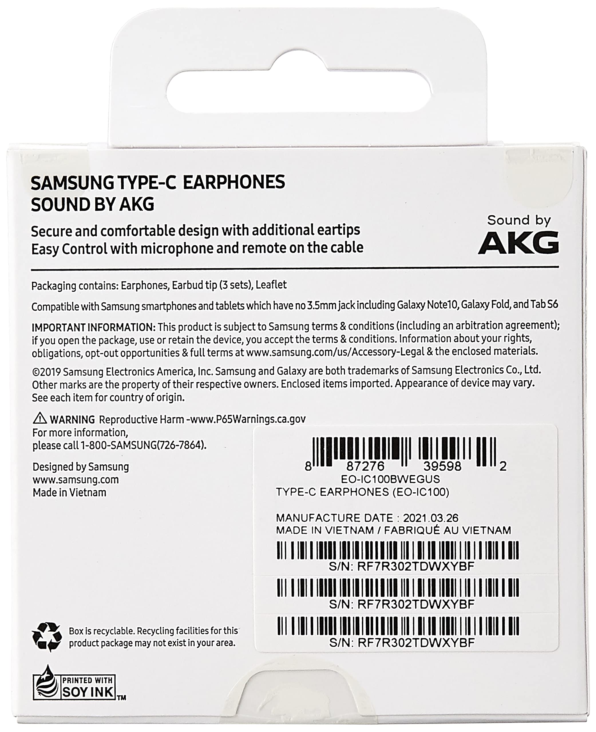 Samsung EO-IC100BWEGUS Wired In Ear Earphone With Mic (White)