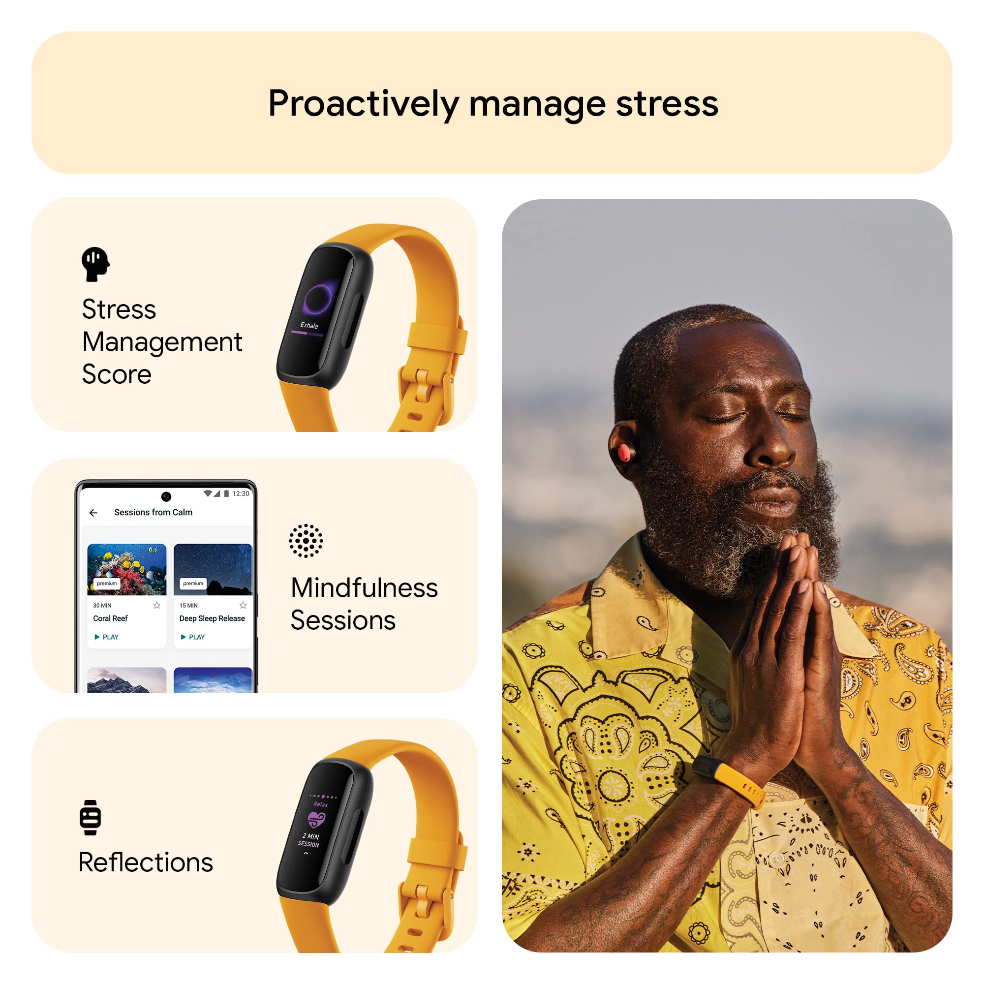 Fitbit Inspire 3 Health & Fitness Tracker (Morning Glow/Black) with 6-Month Premium Membership - Image 4