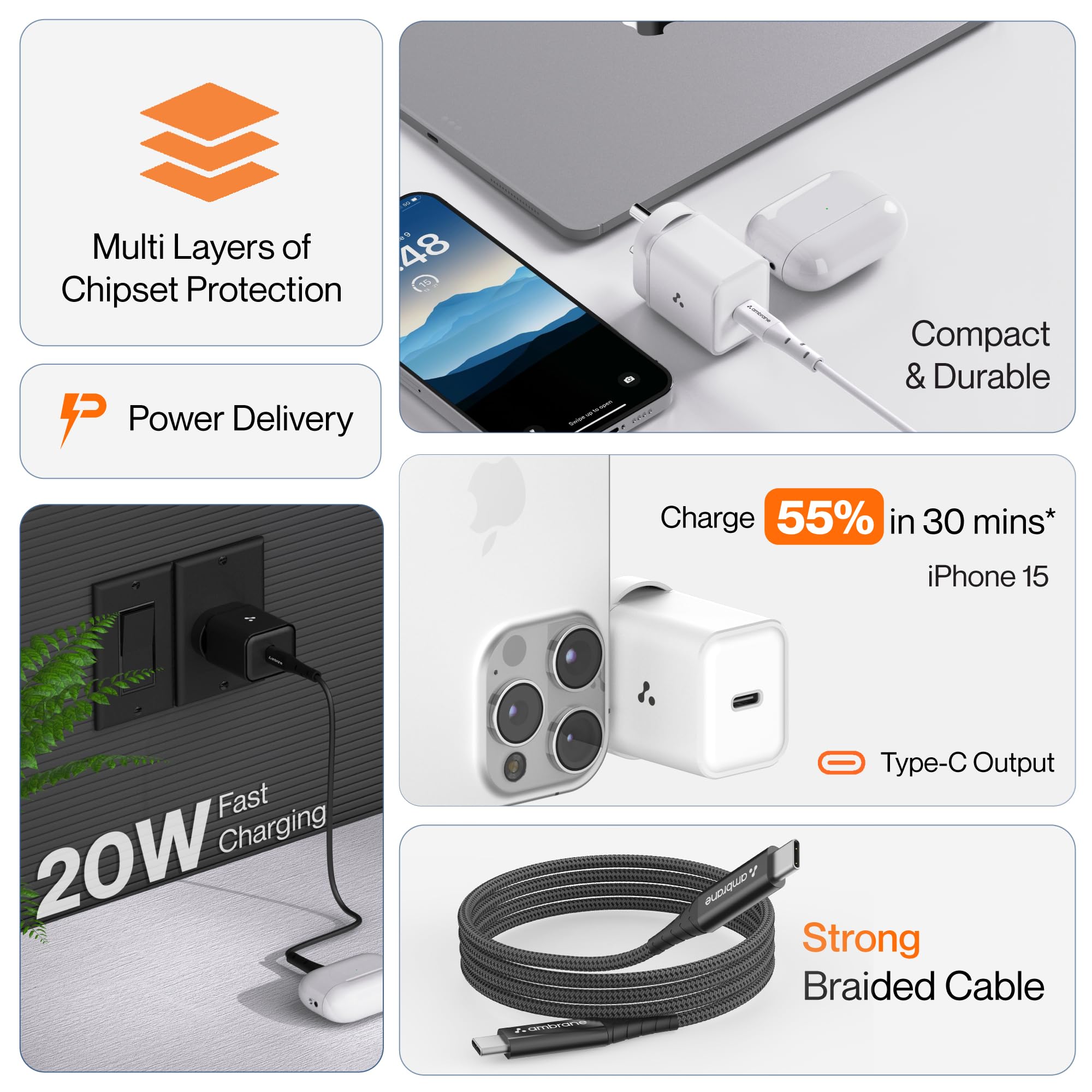 Ambrane 20W Mobile Charger with to Charging Cable | Fast Charging for Android, iPhone 15/14/13/12/11/X & Pro Max Series, Google Pixel & Other Devices (Charge 20, Black) - Image 3